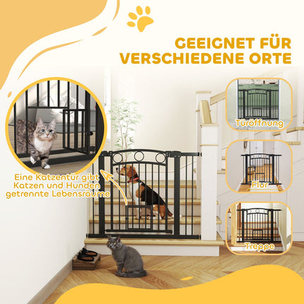 Haustiertür, 77 cm, verstellbar 76-104 cm, Katzenklappe, Schwarz