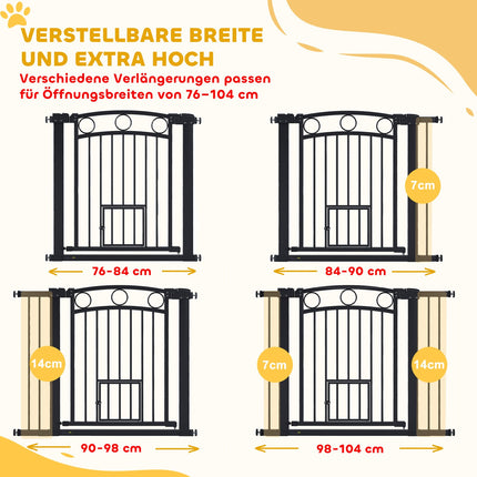 Haustiertür, 77 cm, verstellbar 76-104 cm, Katzenklappe, Schwarz