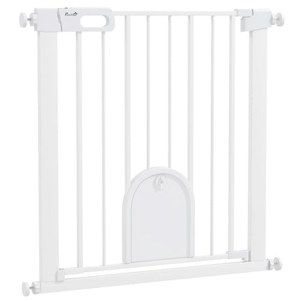Barrière pour animaux de compagnie, réglable avec petite porte, en métal et plastique, blanche