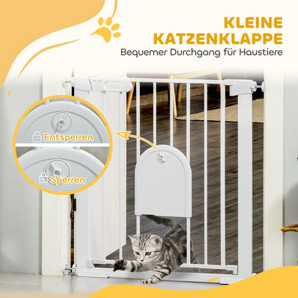 Barrière pour animaux de compagnie, réglable avec petite porte, en métal et plastique, blanche