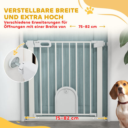 Barrière pour animaux de compagnie, réglable avec petite porte, en métal et plastique, blanche