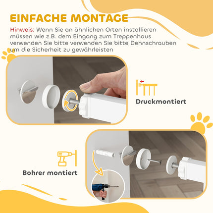 Barrière pour animaux de compagnie, réglable avec petite porte, en métal et plastique, blanche