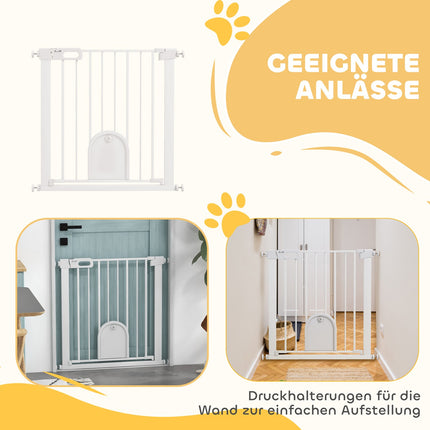 Barrière pour animaux de compagnie, réglable avec petite porte, en métal et plastique, blanche