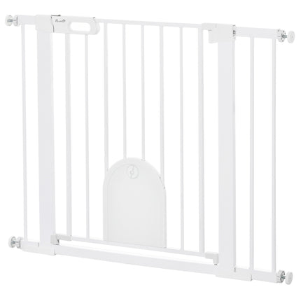 Barrière pour animaux, réglable avec petite porte, acier et plastique, blanche