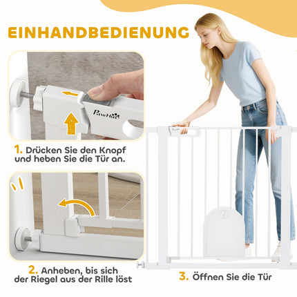 Barrière pour animaux, réglable avec petite porte, acier et plastique, blanche