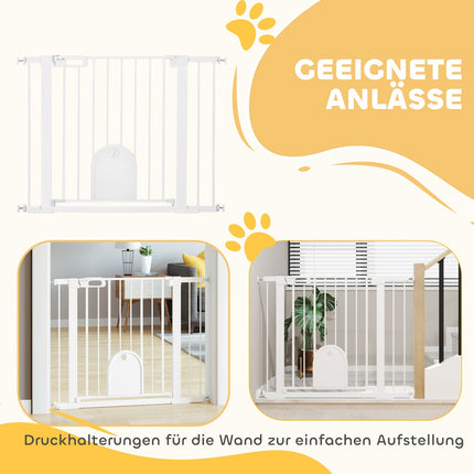 Barrière pour animaux, réglable avec petite porte, acier et plastique, blanche