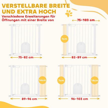 Barrière pour animaux, réglable avec petite porte, acier et plastique, blanche