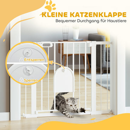 Barrière pour animaux, réglable avec petite porte, acier et plastique, blanche