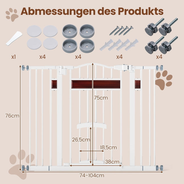 Barrière pour animaux avec petite porte, en métal, réglable de 74 à 104 cm