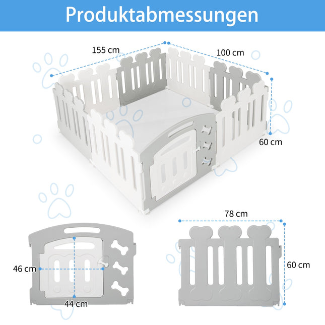 Tierlaufstall, 8-teilig, HDPE, Innen-/Außenbereich, 35cm Höhe