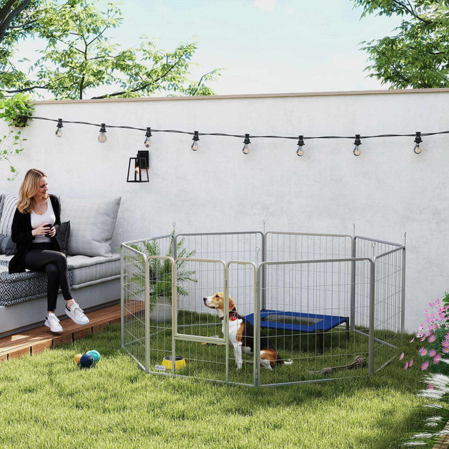 Parc pour animaux de compagnie, 8 panneaux, pliable en acier, intérieur/extérieur