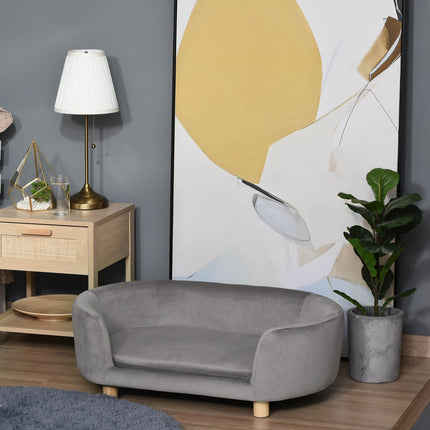 Helles, graues Samt-Schlafsofa für Haustiere, Schaumstoffkissen, 86x55x33 cm