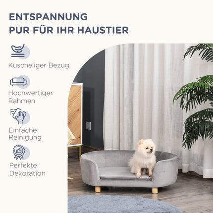 Helles, graues Samt-Schlafsofa für Haustiere, Schaumstoffkissen, 86x55x33 cm