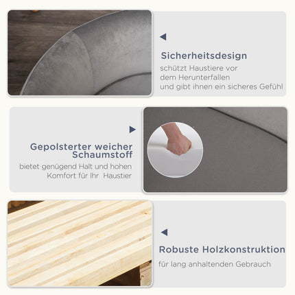 Helles, graues Samt-Schlafsofa für Haustiere, Schaumstoffkissen, 86x55x33 cm