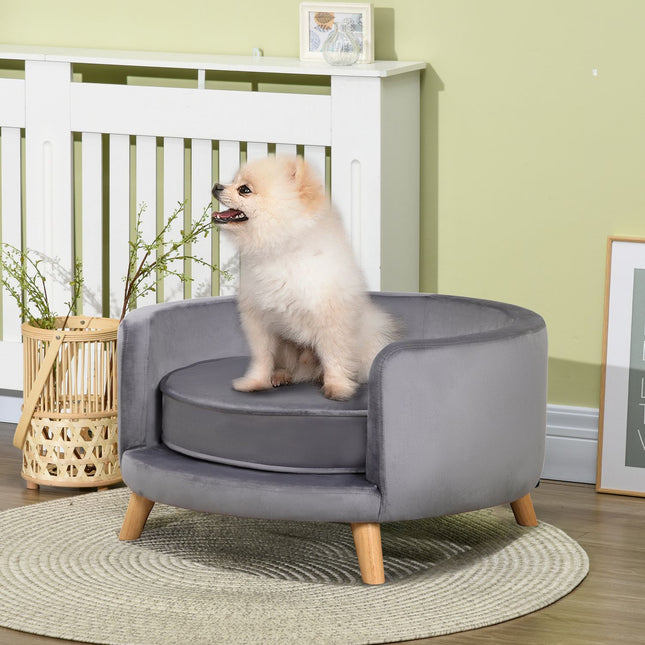 Canapé pour animaux de compagnie pour chiens de taille moyenne, lit pour chien surélevé avec cadre en bois, gris, 68x68x35cm