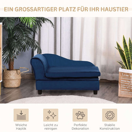 Pet Sofa with Storage and Removable Cushion, Plush Cover, Up to 15 kg, Blue