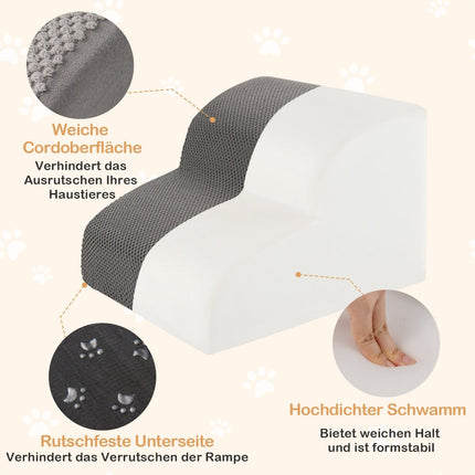 Escalier pour animaux, 2 marches en mousse antidérapante, capacité de 20 kg, gris