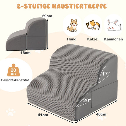 Escalier pour animaux, 2 marches en mousse antidérapante, capacité de 20 kg, gris