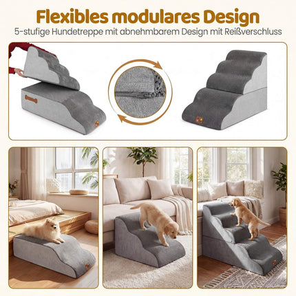 Escalier pour animaux de compagnie, 5 marches, 50 cm de hauteur, gris, housse lavable