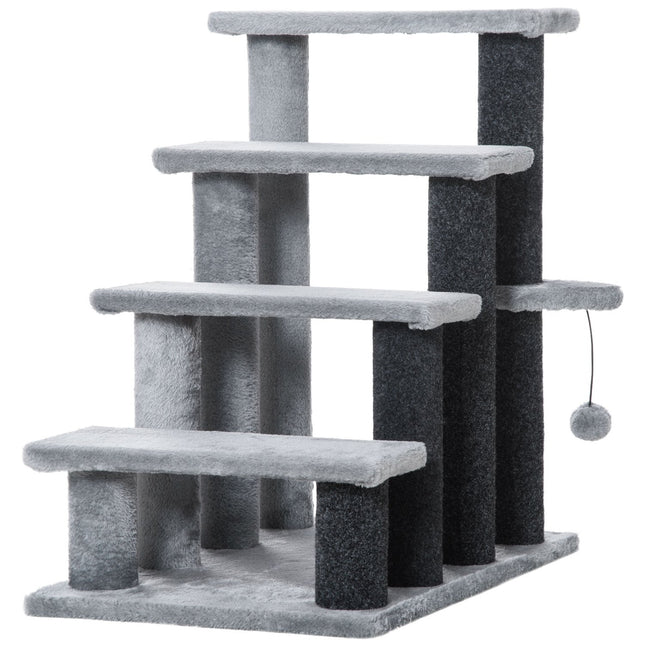 Haustiertreppe mit Kratzbaum, 4 Stufen grau, 60x40x64 cm