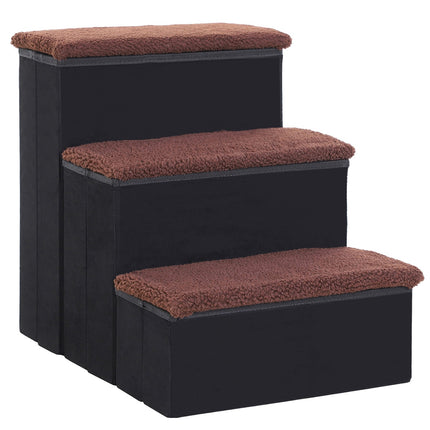Faltbare Haustiertreppe mit Stauraum – 3 Stufen, MDF, schwarz