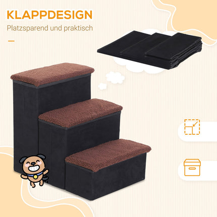 Faltbare Haustiertreppe mit Stauraum – 3 Stufen, MDF, schwarz