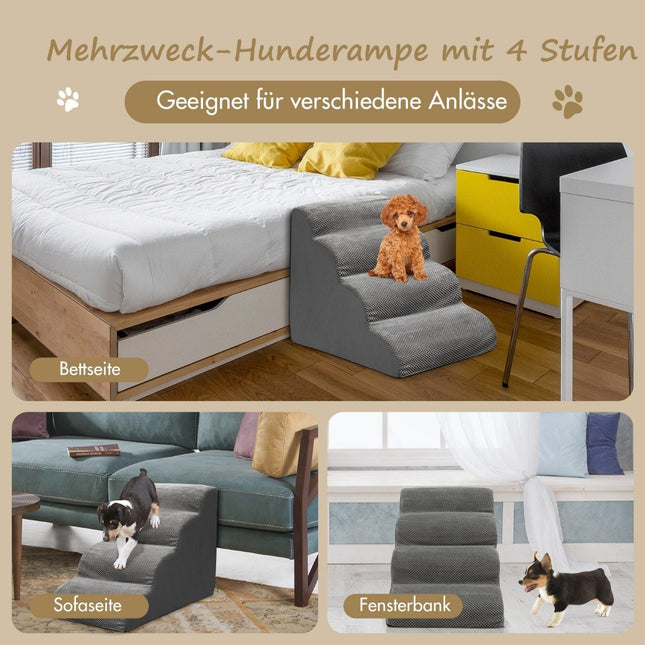 Escalier antidérapant pour chien à 4 niveaux en mousse 72 x 41 x 51 cm Gris