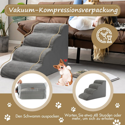 Haustiertreppe, rutschfeste 4-stufige Hunderampe aus Schaumstoff, 72 x 41 x 51 cm, Grau