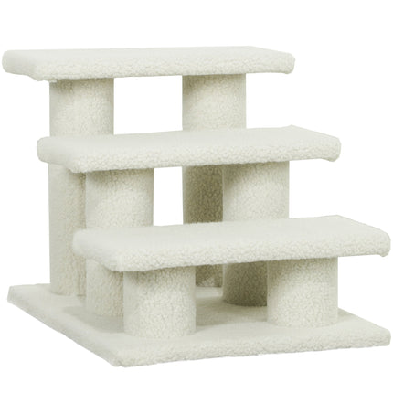 Escalier pour animaux de compagnie avec 3 marches en peluche, beige, 45 x 35 x 34 cm