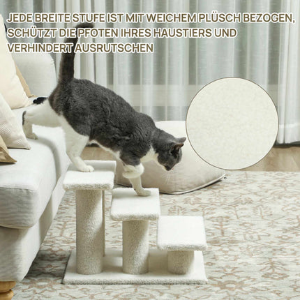Escalier pour animaux de compagnie avec 3 marches en peluche, beige, 45 x 35 x 34 cm