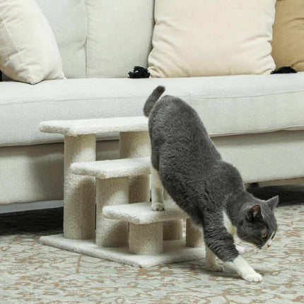 Escalier pour animaux de compagnie avec 3 marches en peluche, beige, 45 x 35 x 34 cm
