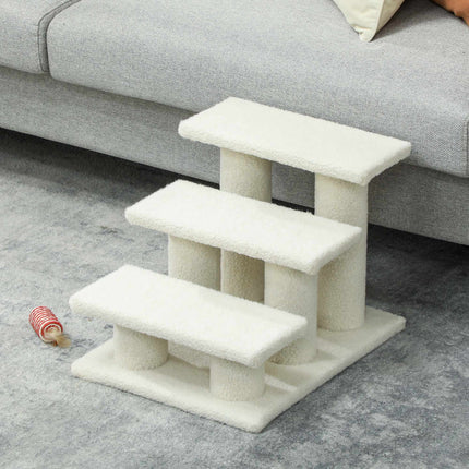 Escalier pour animaux de compagnie avec 3 marches en peluche, beige, 45 x 35 x 34 cm