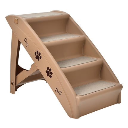 Escalier pour animaux de compagnie avec 4 marches, échelle d'escalade portable, rampe pour chien sécurisée, 62,5x38x49cm, marron