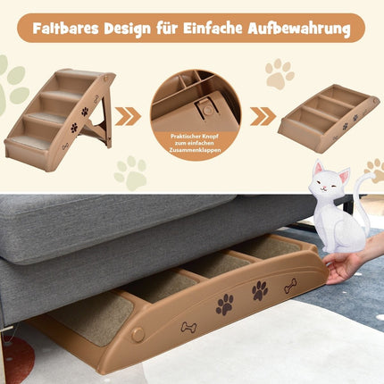 Escalier pour animaux de compagnie avec 4 marches, échelle d'escalade portable, rampe pour chien sécurisée, 62,5x38x49cm, marron