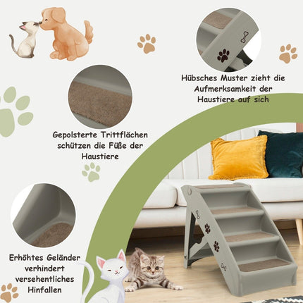 Escalier pour animaux de compagnie avec 4 marches, échelle d'escalade portable, rampe pour chien sécurisée, 62,5x38x49cm, gris
