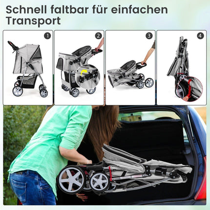 Poussette pour animaux avec fenêtres en filet et porte-gobelet, grise, capacité de charge : 15 kg