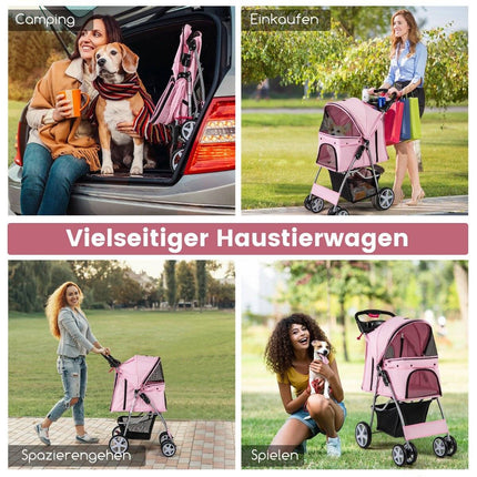 Hundebuggy mit Netzfenstern & Getränkehalter, Rosa, 15 kg Tragkraft