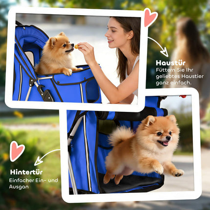 Poussette pour animaux avec fenêtres en filet et protection pluie, bleue
