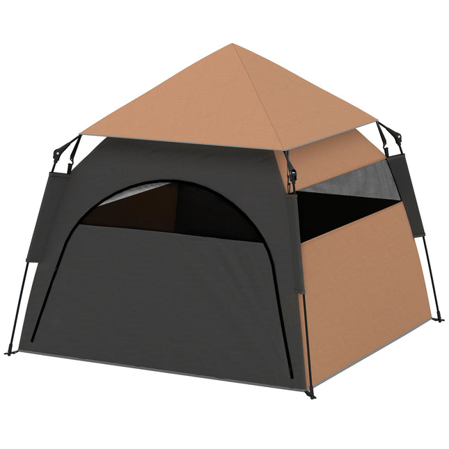 Tente pour animaux de compagnie, tente pour chien, niche d'extérieur pour chat, niche pour chien avec fenêtre en maille, tente tipi pour chien avec sac de transport, auvent pour jardin, salon, marron foncé Aosom