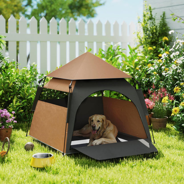 Tente pour animaux de compagnie, tente pour chien, niche d'extérieur pour chat, niche pour chien avec fenêtre en maille, tente tipi pour chien avec sac de transport, auvent pour jardin, salon, marron foncé Aosom
