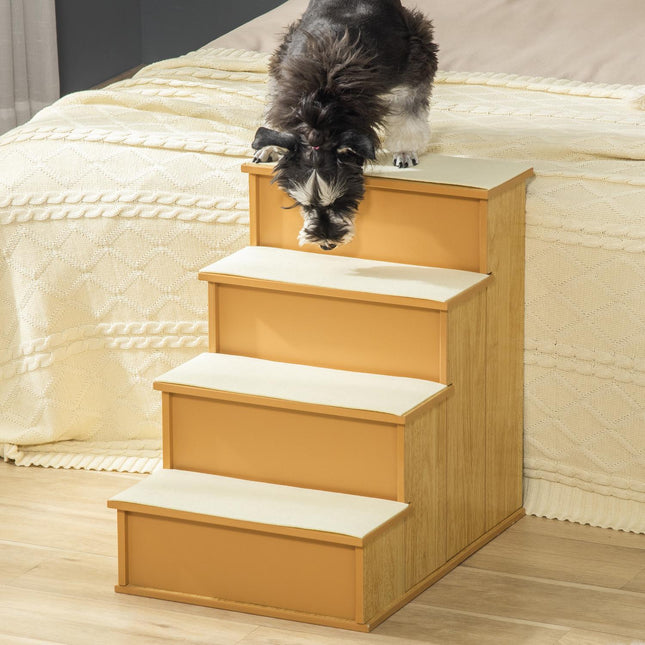 Escalier pour animaux, pour chiens/chats, 4 marches, peluche courte, jusqu'à 30 kg, 40 x 59 x 54,2 cm, naturel