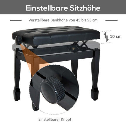 Höhenverstellbare Klavierbank, Massivholz, Kunstleder