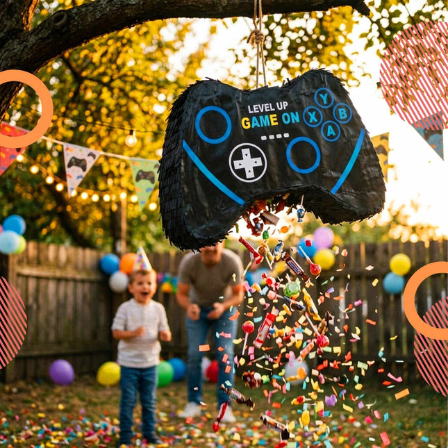 Piñata-Set mit Stock und Maske für Kinderpartys
