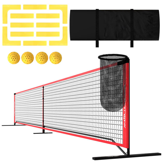 Ensemble de filet de pickleball portable de 6,7 m, système de pickleball avec filet, ensemble de marquage de terrain, collecteur de balles, quatre balles et sac de transport pour l'extérieur, allée
