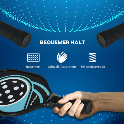 Pickleball-Set: 4 Schläger, 4 Bälle, Tragetasche, Blau/Schwarz