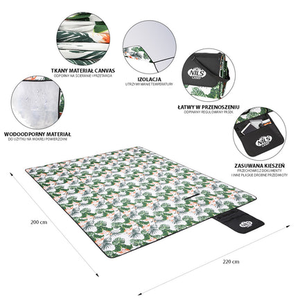 Tapis de pique-nique 220 x 200 cm, imperméable et pliable