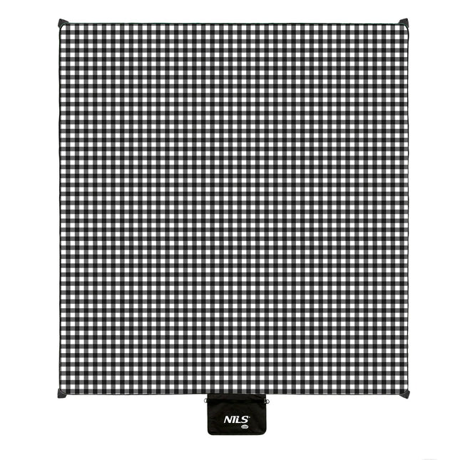 Picknickdecke, Weiß-Schwarz, 200x200 cm, PE + Aluminium