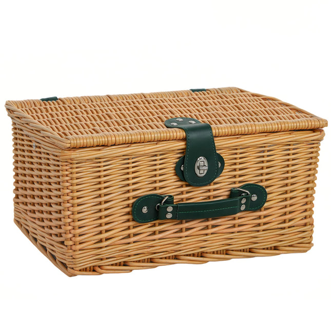 Panier de pique-nique en bois de saule, valise de pique-nique pour 2 personnes avec compartiment isotherme, set de couverts, set de pique-nique, set complet pour camping, plage, Noël, marron clair