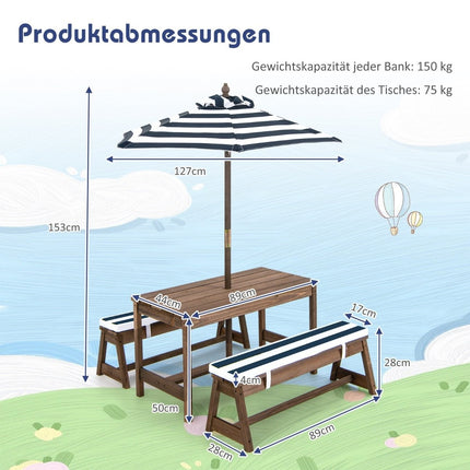 Picknicktisch mit Sonnenschirm &amp; Bänken Tisch- und Bankset blau