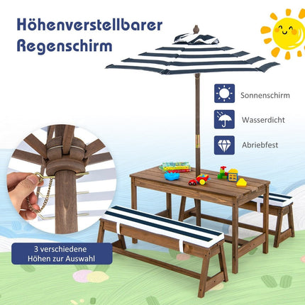 Picknicktisch mit Sonnenschirm &amp; Bänken Tisch- und Bankset blau